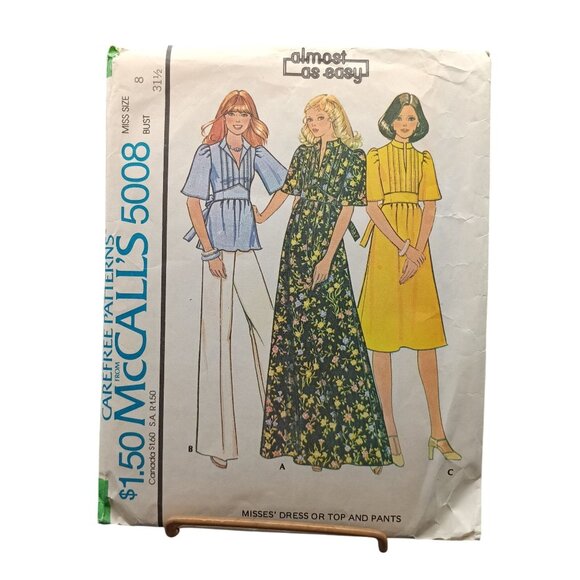 Vintage McCalls 5008 Misses Dress Or Top & Pants Sewing Pattern Size 8 Bust 31.5 - Picture 1 of 2